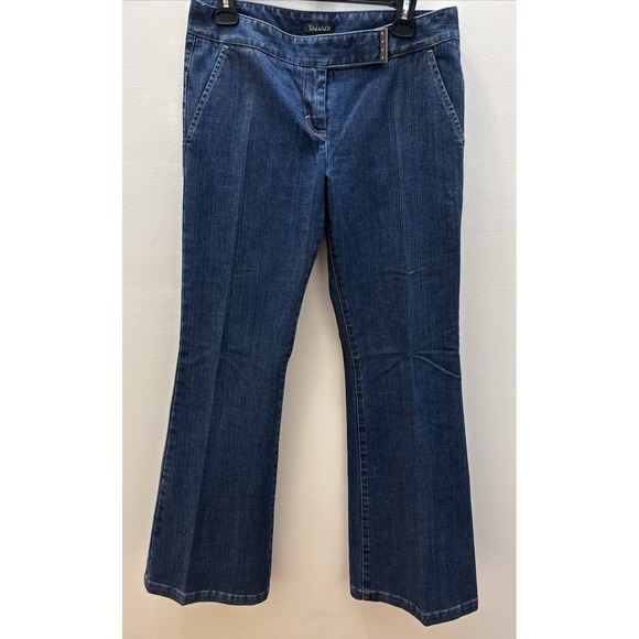 Tahari Flare Jeans Wide Leg Dark Blue Denim Pants Size 6 Inseam 33 - Picture 1 of 10
